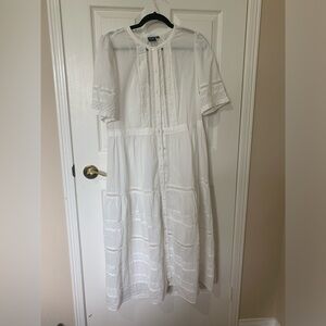 Large white lace detail button up dress with slip